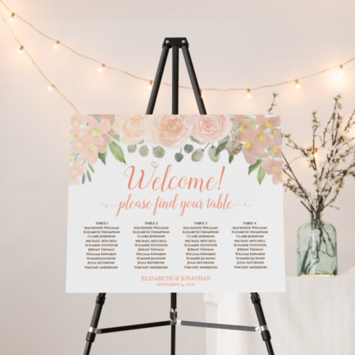 Welcome 4 Table Coral Peach Floral Seating Chart Foam Board