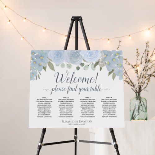 Welcome 4 Table Dusty Blue Floral Seating Chart Foam Board