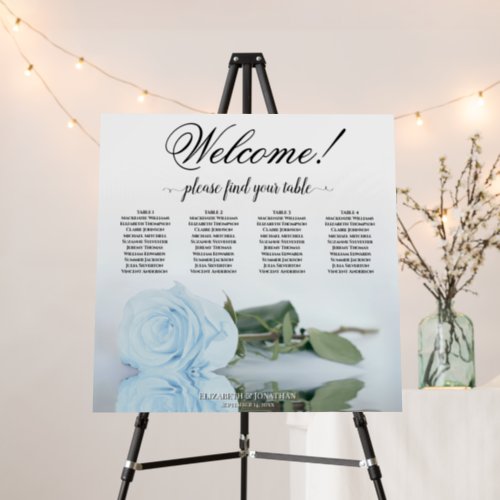 Welcome 4 Table Dusty Blue Rose Seating Chart Foam Board