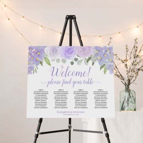 Welcome 4 Table Lavender Floral Seating Chart Foam Board