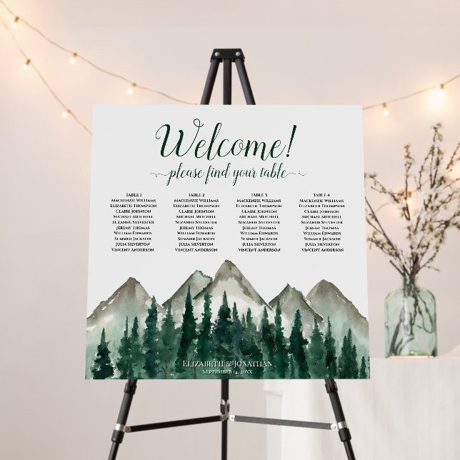 Welcome! 4 Table Mountains & Pine Seating Chart Foam Board (In Situ (Stand))