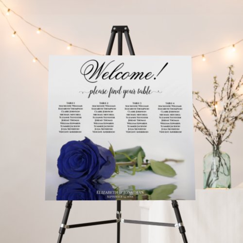 Welcome 4 Table Navy Blue Rose Seating Chart Foam Board