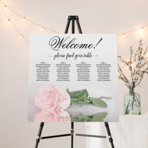 Welcome 4 Table Pink Rose Wedding Seating Chart Foam Board