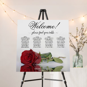 Welcome! 4 Table Red Rose Wedding Seating Chart Foam Board