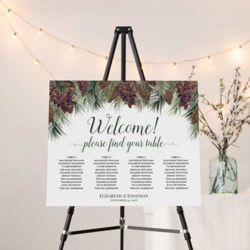 Welcome 4 Table Rustic Pinecones Seating Chart Foam Board