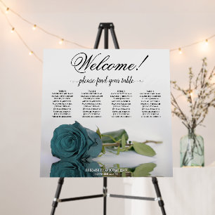 Welcome! 4 Table Teal Rose Wedding Seating Chart Foam Board