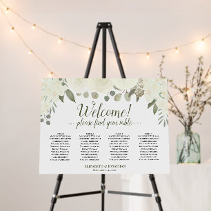 Welcome! 4 Table White Floral Boho Seating Chart Foam Board