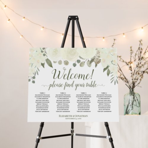 Welcome 4 Table White Floral Boho Seating Chart Foam Board
