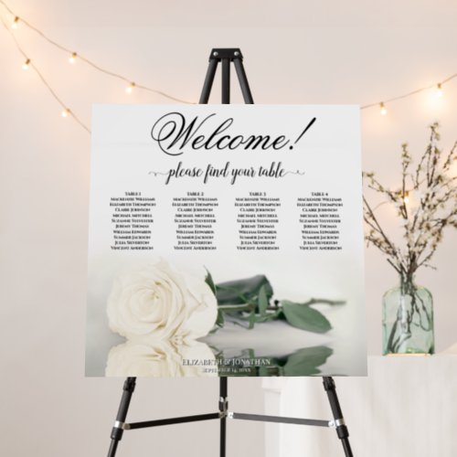 Welcome 4 Table White Rose Elegant Seating Chart Foam Board