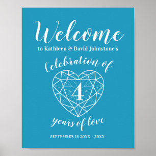 Welcome 4th anniversary heart personalized blue poster