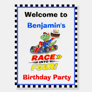 Welcome 4th Birthday Dinosaur Race Car Ready Set Foam Board