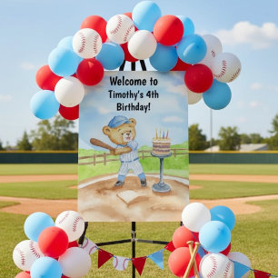 Welcome 4th Birthday Tee Ball Teddy Bear Baseball Foam Board