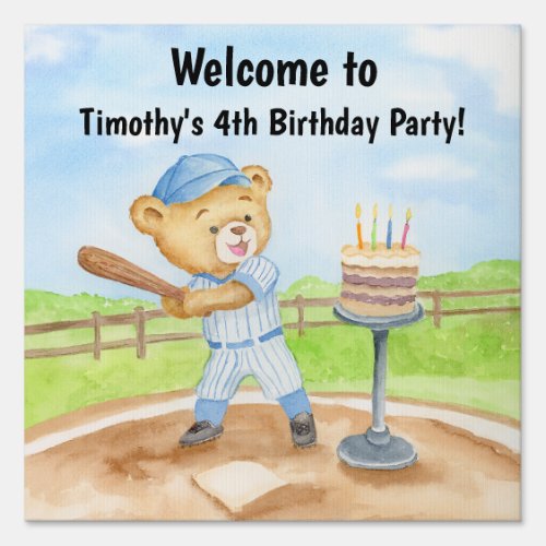 Welcome 4th Birthday Tee Ball Teddy Bear Baseball Sign