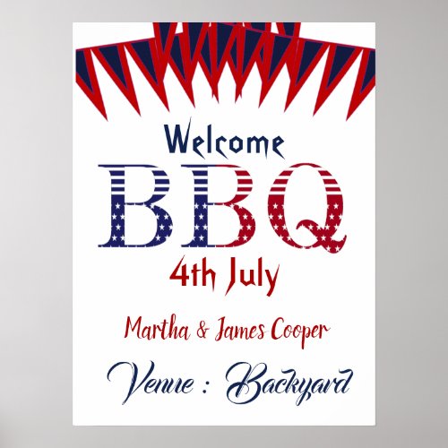 Welcome 4th July BBQ Party Red Blue Poster