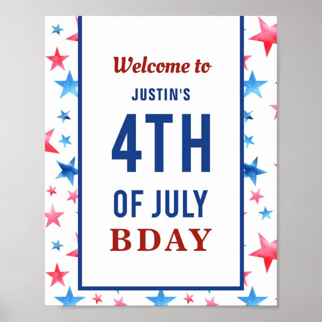 Welcome 4th of July Birthday Patriotic Red Blue Poster (Front)