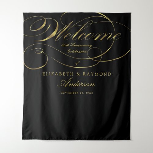 Welcome 50th Anniversary Elegant Silver Script Tapestry