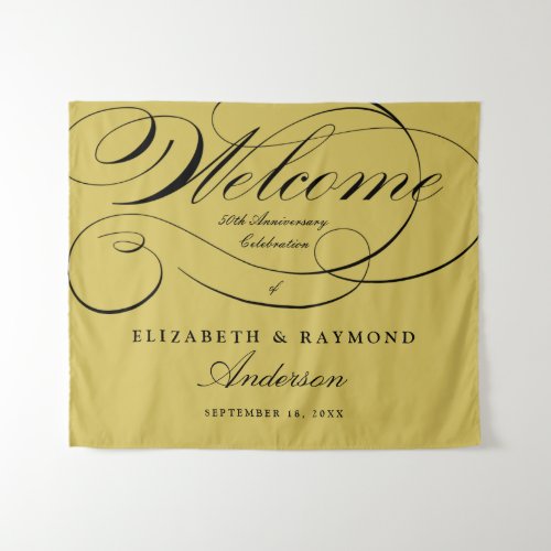 Welcome 50th Anniversary Elegant Silver Script Tapestry