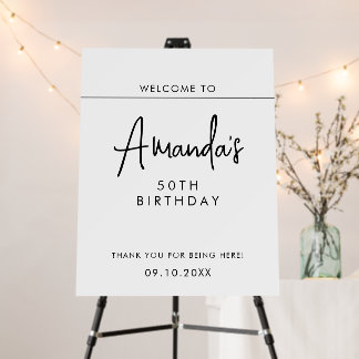Welcome 50th Birthday Black Script Modern Poster