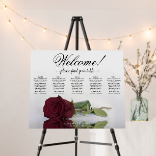Welcome! 5 Table Burgundy Rose Seating Chart Foam Board