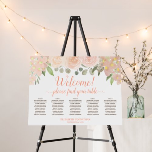 Welcome 5 Table Coral Peach Floral Seating Chart Foam Board