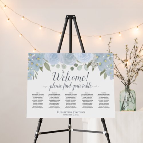 Welcome 5 Table Dusty Blue Floral Seating Chart Foam Board