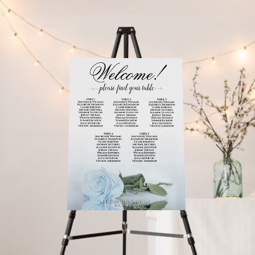 Welcome! 5 Table Dusty Blue Rose Seating Chart Foam Board