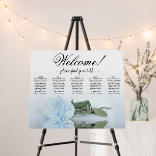Welcome! 5 Table Dusty Blue Rose Seating Chart Foam Board