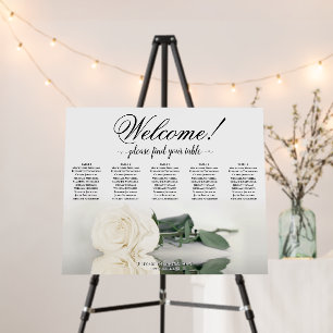 Welcome! 5 Table Elegant White Rose Seating Chart Foam Board
