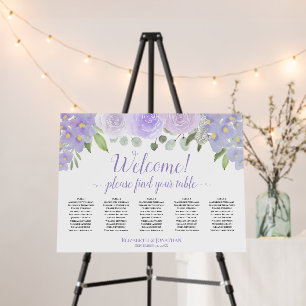 Welcome! 5 Table Lavender Boho Roses Seating Chart Foam Board