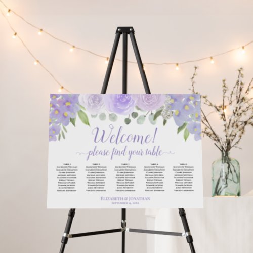 Welcome 5 Table Lavender Boho Roses Seating Chart Foam Board