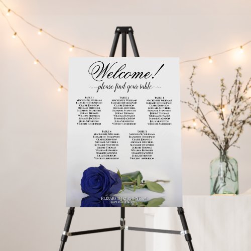 Welcome! 5 Table Navy Blue Rose Seating Chart Foam Board