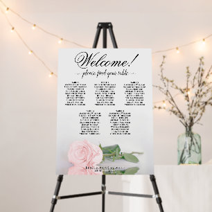 Welcome! 5 Table Pink Rose Wedding Seating Chart Foam Board