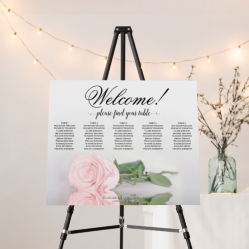 Welcome 5 Table Pink Rose Wedding Seating Chart Foam Board