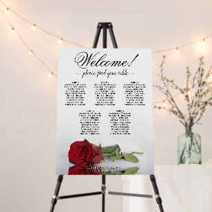 Welcome! 5 Table Red Rose Wedding Seating Chart Foam Board