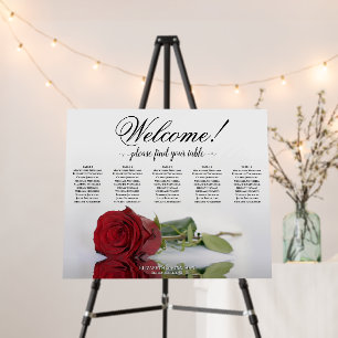 Welcome! 5 Table Red Rose Wedding Seating Chart Foam Board