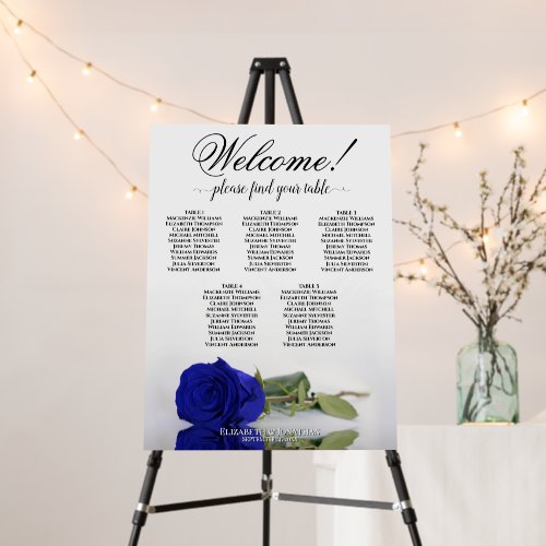 Welcome! 5 Table Royal Blue Rose Seating Chart Foam Board