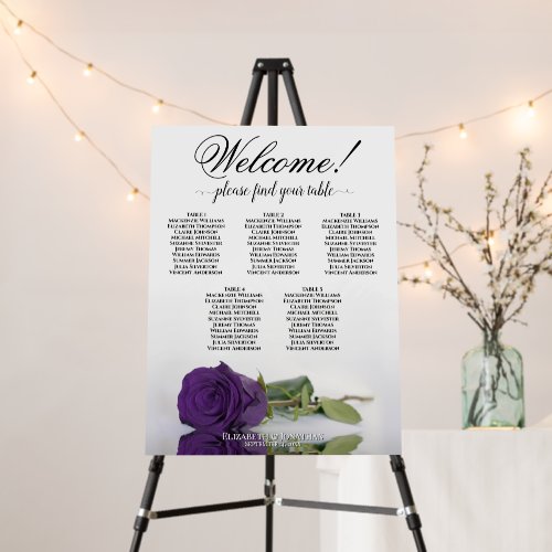 Welcome! 5 Table Royal Purple Rose Seating Chart Foam Board