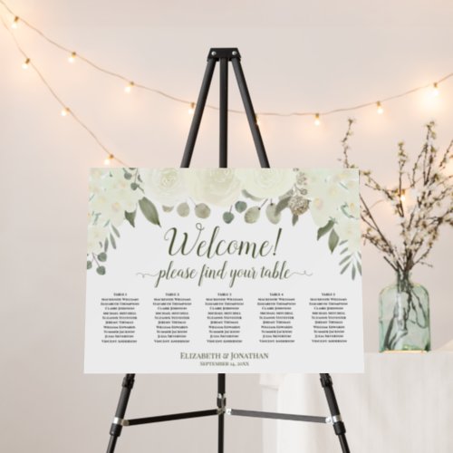 Welcome 5 Table White Floral Boho Seating Chart Foam Board