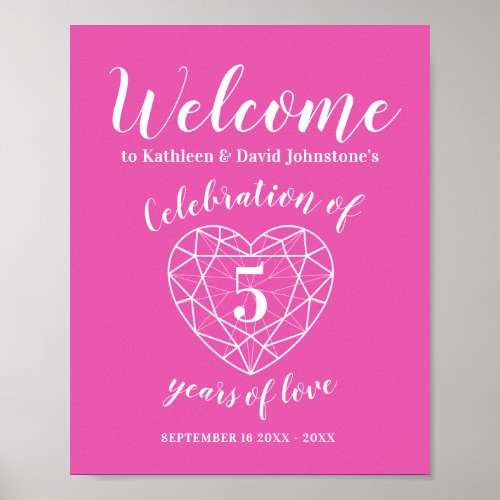 Welcome 5 years of love 5th anniversary heart poster