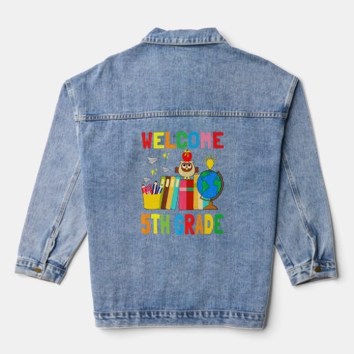 Welcome 5th Grade Learning Tools And Owl For Boys  Denim Jacket