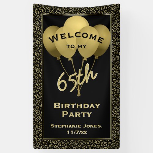 Welcome 65th Birthday Number Patten Gold and Black Banner