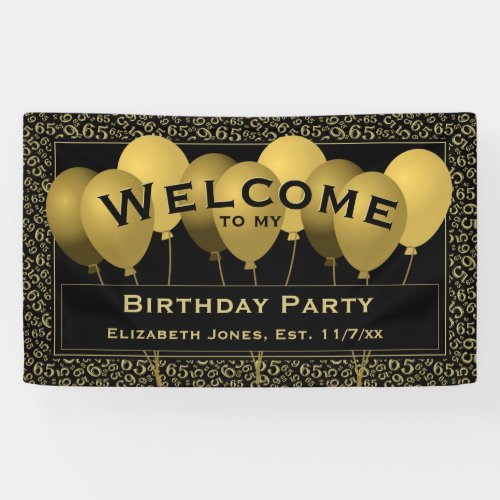 Welcome 65th Birthday Number Pattern  BlackGold  Banner