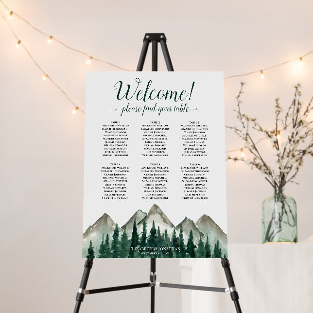 Welcome 6 Table Alpine Peaks Wedding Seating Chart Foam Board (In Situ (Stand))