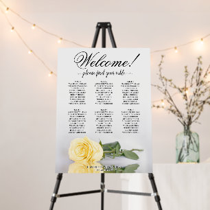 Welcome 6 Table Butter Yellow Rose Seating Chart Foam Board