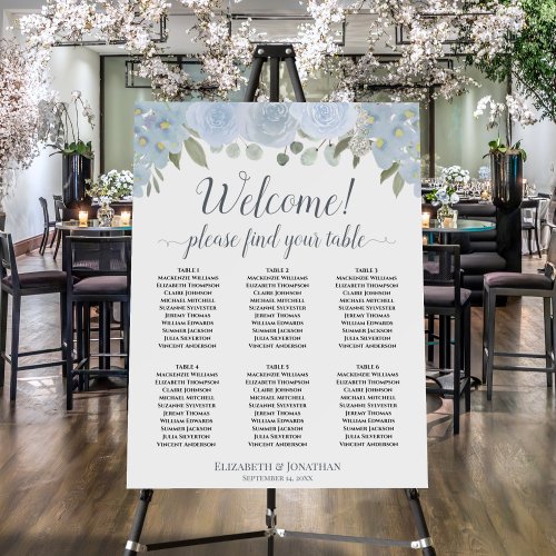 Welcome 6 Table Dusty Blue Floral Seating Chart Foam Board