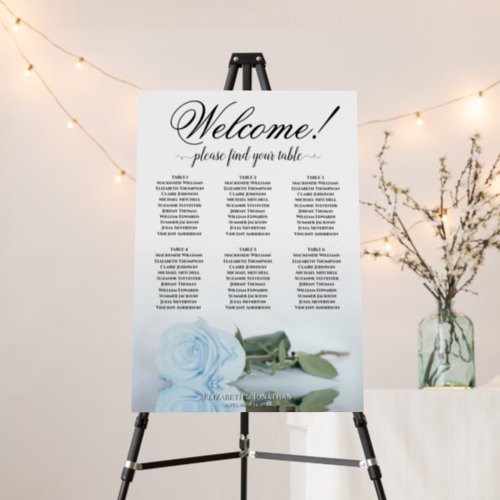 Welcome 6 Table Dusty Blue Rose Seating Chart Foam Board