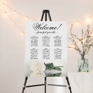Welcome! 6 Table Elegant White Rose Seating Chart Foam Board