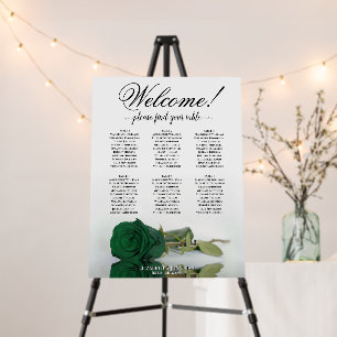 Welcome! 6 Table Emerald Green Rose Seating Chart Foam Board