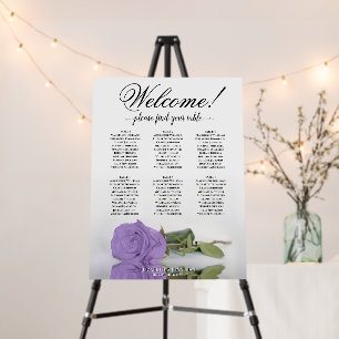 Welcome 6 Table Lavender Purple Rose Seating Chart Foam Board