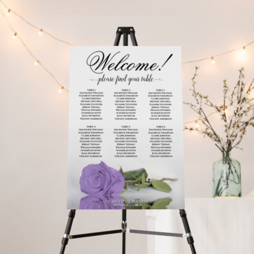 Welcome 6 Table Lavender Purple Rose Seating Chart Foam Board